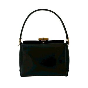 GUCCI Black Leather Bamboo Tote Bag